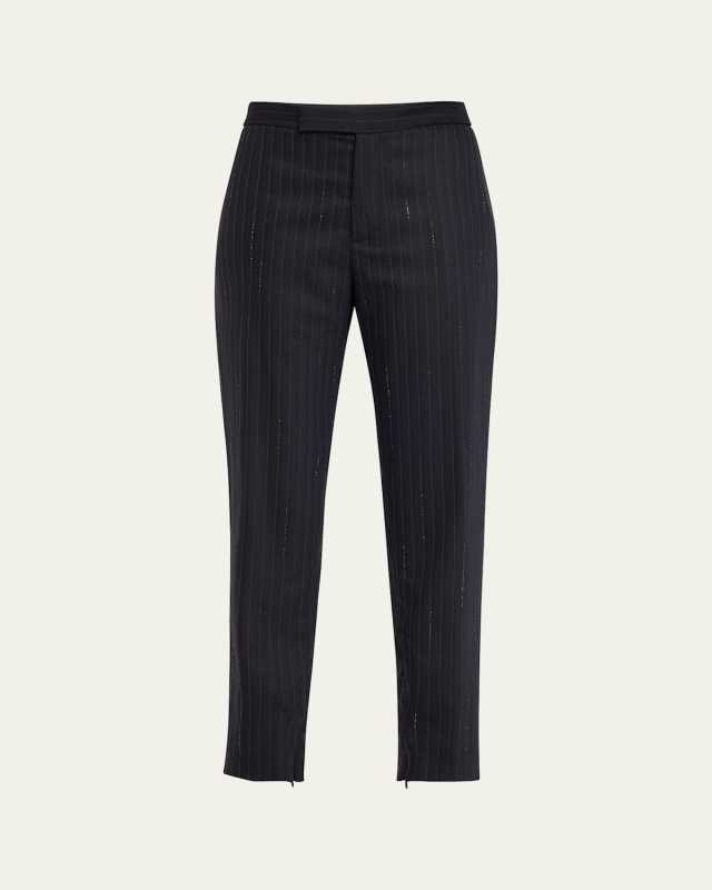 Crystal Pinstripe Skinny-Leg Ankle Cigarette Pants